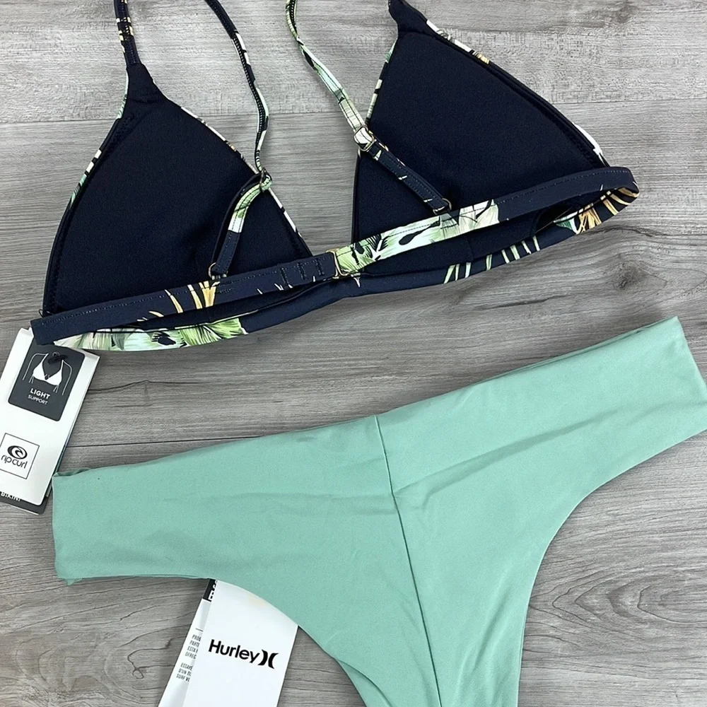 ☀️HURLEY☀️HURLEY☀️PALMETTO FIXED TRI HIPSTER SURF BOTTOM BIKINI SET